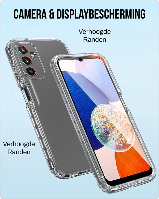 Podec 2-in-1-Hülle mit Displayschutzfolie, passend für das Samsung Galaxy A14 – Transparente Handyhülle – Stoßfeste Schutzhülle