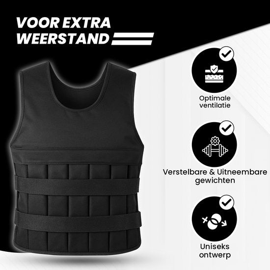 Fitby Adjustable Weight Vest 10KG - Gewichtsweste - Gewichtswesten - Gewichte - Krafttraining & Crossfit - Cardio - Geeignet ab Größe L - Schwarz
