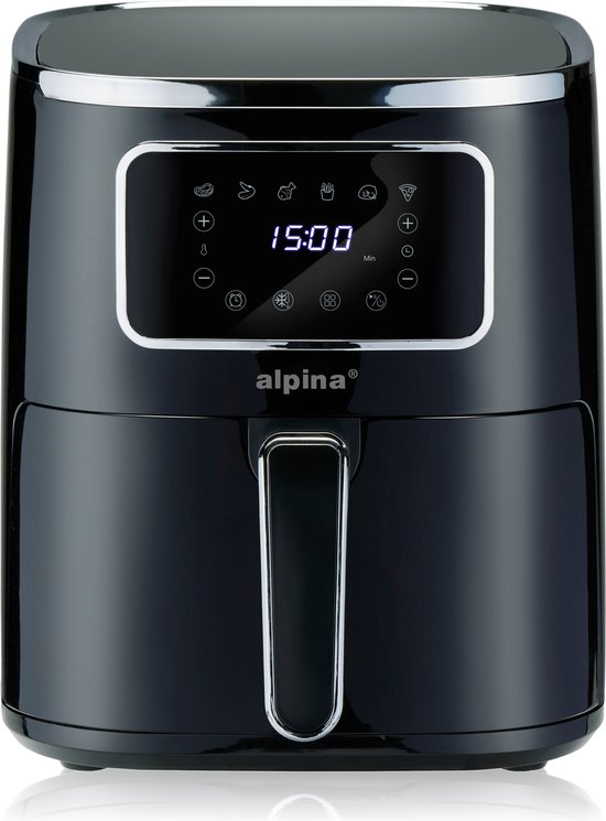 alpina Airfryer 4.5L- Heißluftfritteuse für 3 bis 4 Personen - Heißluftfritteuse mit Digitalanzeige - Einstellbare Temperatur von 80°C bis 200°C - Timer bis zu 60 Minuten - Heißluftfritteuse 1450W