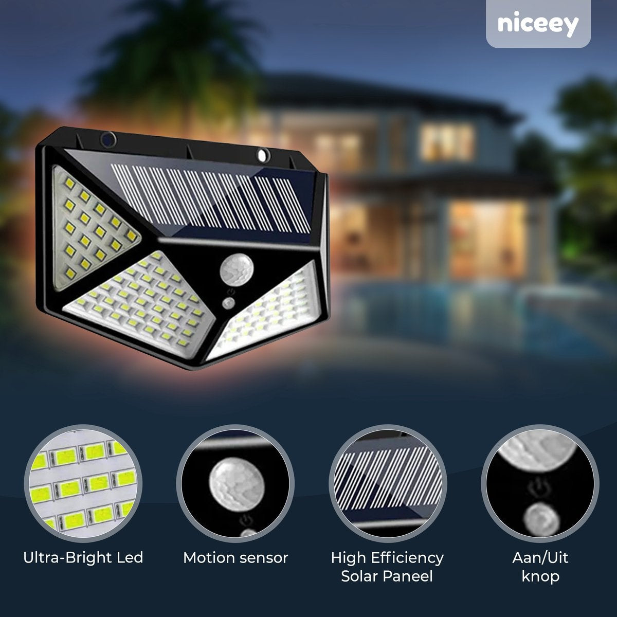 Niceey Solar-Außenlampe - 2er-Set - 100 LEDs - Schwarz