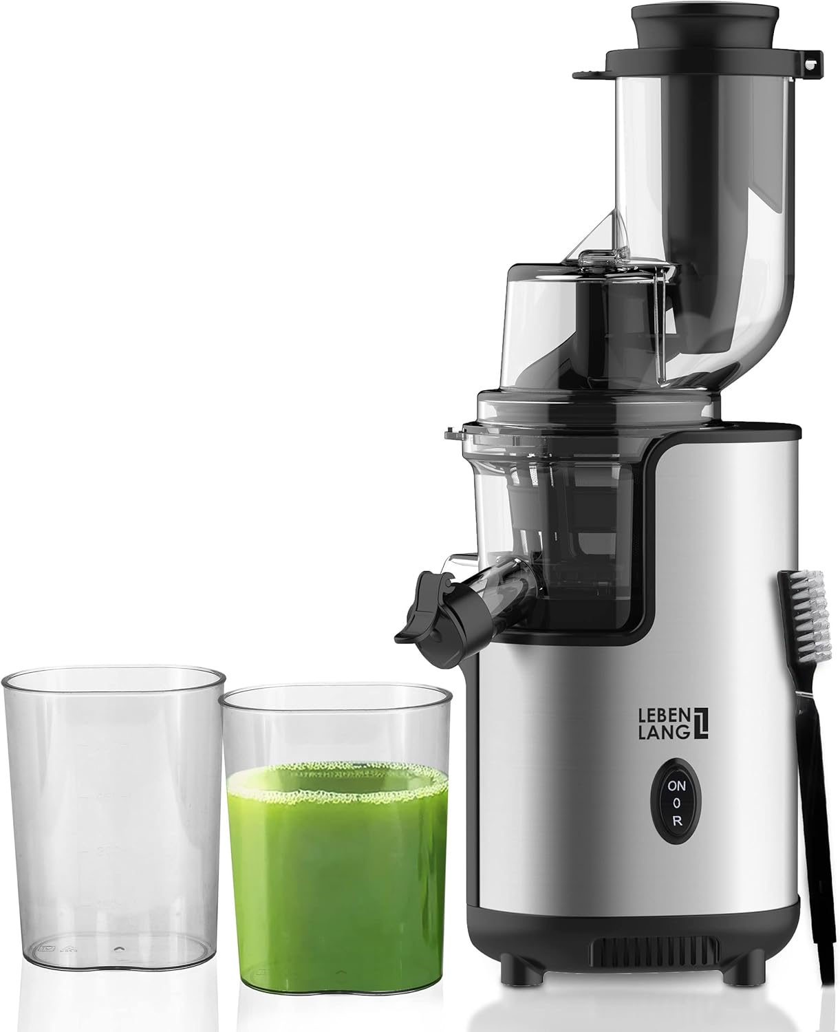LEBENLANG Slow Juicer 45x35x25 cm - Grau - BPA-freie Kaltpresse für Obst & Gemüse, Keramik-Entsafter, elektrischer Entsafter für Sellerie, Karotten & Smoothies