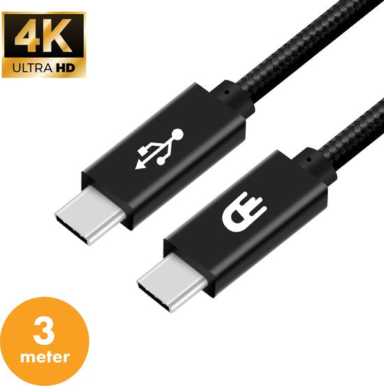 Drivv. USB C Kabel zu USB C 3.2 - 100w Schnellladegerät - 3 Meter - 4K 60Hz - 20GBs - Geeignet für Samsung, Macbook, iPhone 15 & mehr - Nylon Kabel - Schwarz