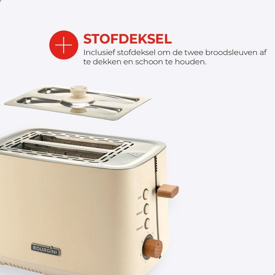 Bourgini Harmony Toaster - Elemente aus echtem Buchenholz - Toaster- Extra hoher Brotheber und 2 breite Brotschlitze - 7 Heizstufen