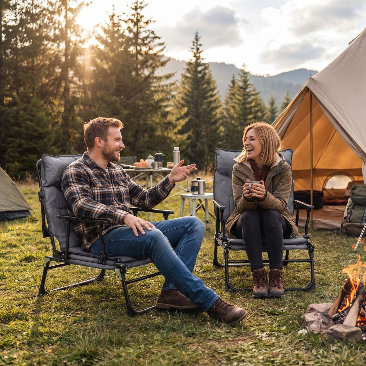 Coast Faltbares Campingbett 3-in-1 – verstellbare Rückenlehne – Kopfstütze – grau und schwarz