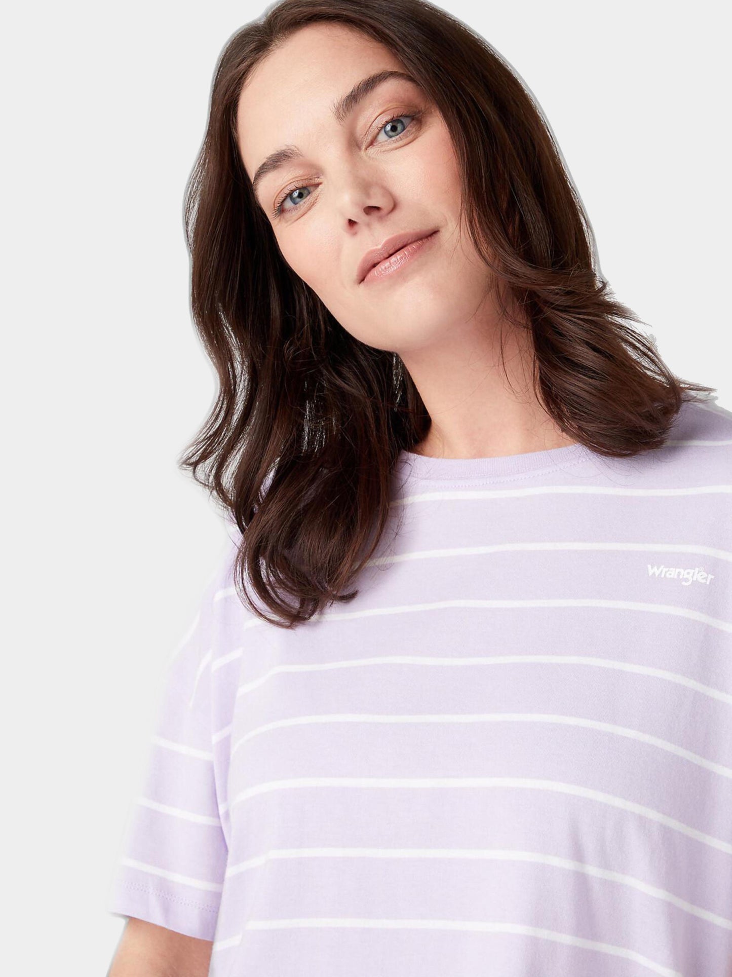 Wrangler Women's T-Shirt - Gestreift, Baumwolle, Größe L, Lavendel/Weiß - Oversized Fit, Länge 62 cm, Oberweite 55 cm