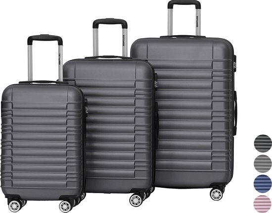 TRVLMORE - Kofferset - 3 Stück - 38L (Handgepäck) + 70L + 110L - Dunkelgrau