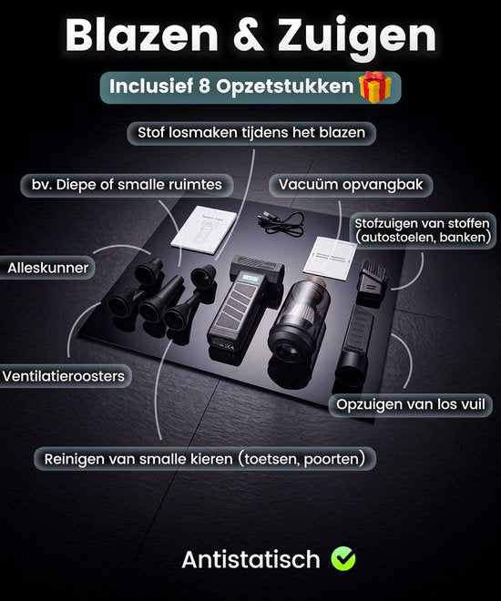 Kleinstaubsauger, kabellos, mit Air Duster, 130.000 U/min – Kabelloser Autostaubsauger – Handstaubsauger – Akku-Luftgebläse – Druckluft – Turbo-Ventilator