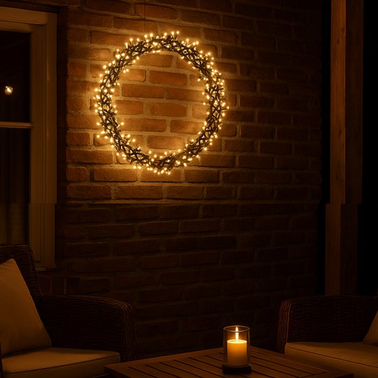 Ceruzo Weihnachtsring -Dekorationsring mit Beleuchtung -500 LED - 58 cm Durchmesser -Kranz- Warmweiß - 8 Lichtfunktionen