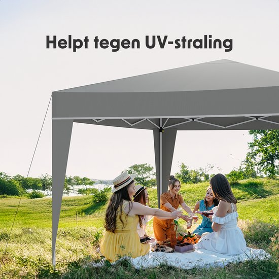 LifeGoods Party Tent Plus - Faltzelt - 3x3 m - Einfacher Aufbau - Verstärkter Rahmen - Wasserdicht - Tragetasche - Grau