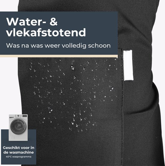 Küchenschürze - Wasser- und schmutzabweisend - Professionelle Kochschürze - Schürze für Damen und Herren - Catering-Schürze - Unisex - Verstellbare Schnalle - Extra große Fächer - Grau