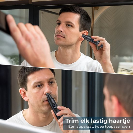 Nuvance Nasentrimmer - Wiederaufladbar & abspülbar - Nasenhaartrimmer - Ohrentrimmer - Männer & Frauen - USB C - Schwarz
