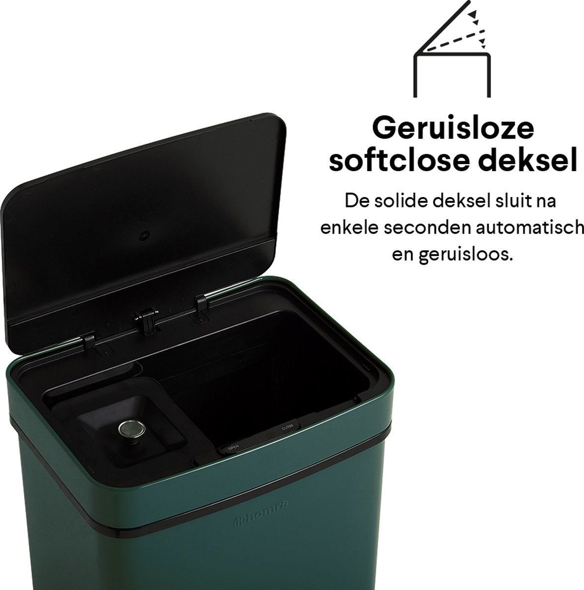 Homra NEXO Mülltrenner 3 Fächer - 72 Liter (2x12 + 48 L) mit Infrarotsensor - Edelstahl - Grün