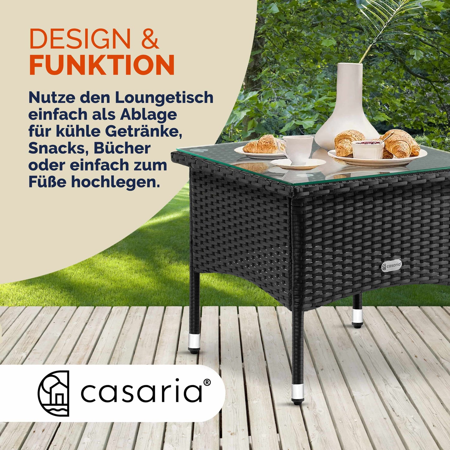 Casaria Beistelltisch aus Polyrotan, schwarz, 50 x 50 x 45 cm