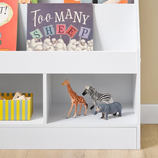 SoBuy Montessori KMB118-W Bücherregal für Kinder, Kinderregal mit 3 Ablagefächern und Spielzeugregal, Kinderzimmer, Bücherregal und Spielzeugregal, weiß, 100 x 80 x 30 cm