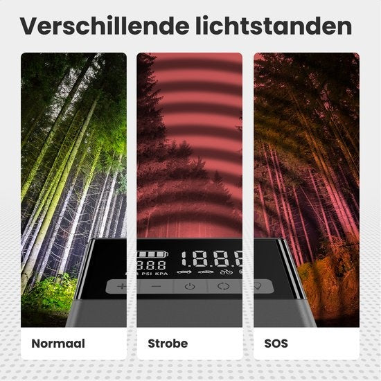 Auronic Jumpstarter - mit Kompressor - 12V - 1500A - 16.000 mAh - 6-in-1 Starthilfe - Inkl. Aufbewahrungstasche & Zubehör - Schwarz/Grau