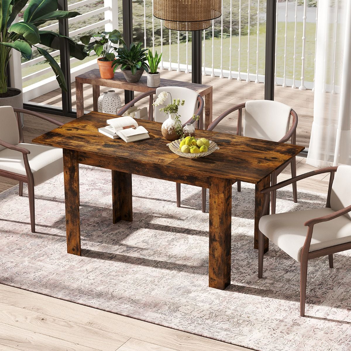 Coast Ausziehbarer Esstisch – Verstellbare Tischplatte – L-förmige Tischbeine – Kaffeebraun 158 x 70 x 76 cm