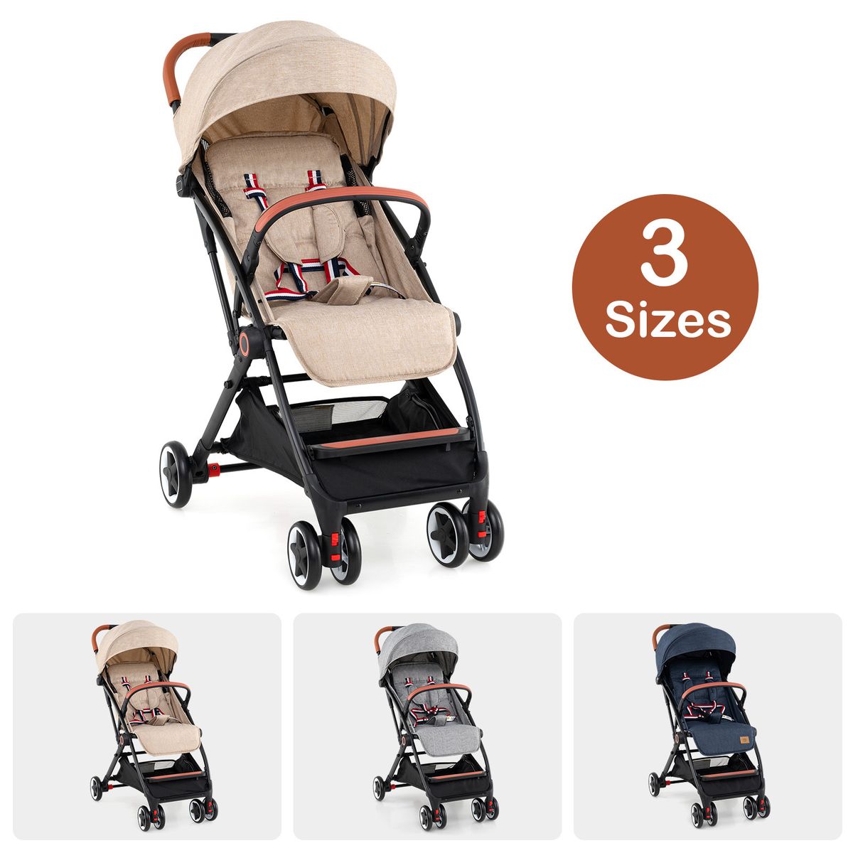 Coast Klappkinderwagen – verstellbare Rückenlehne und Fußstütze – stoßdämpfende Räder – beige