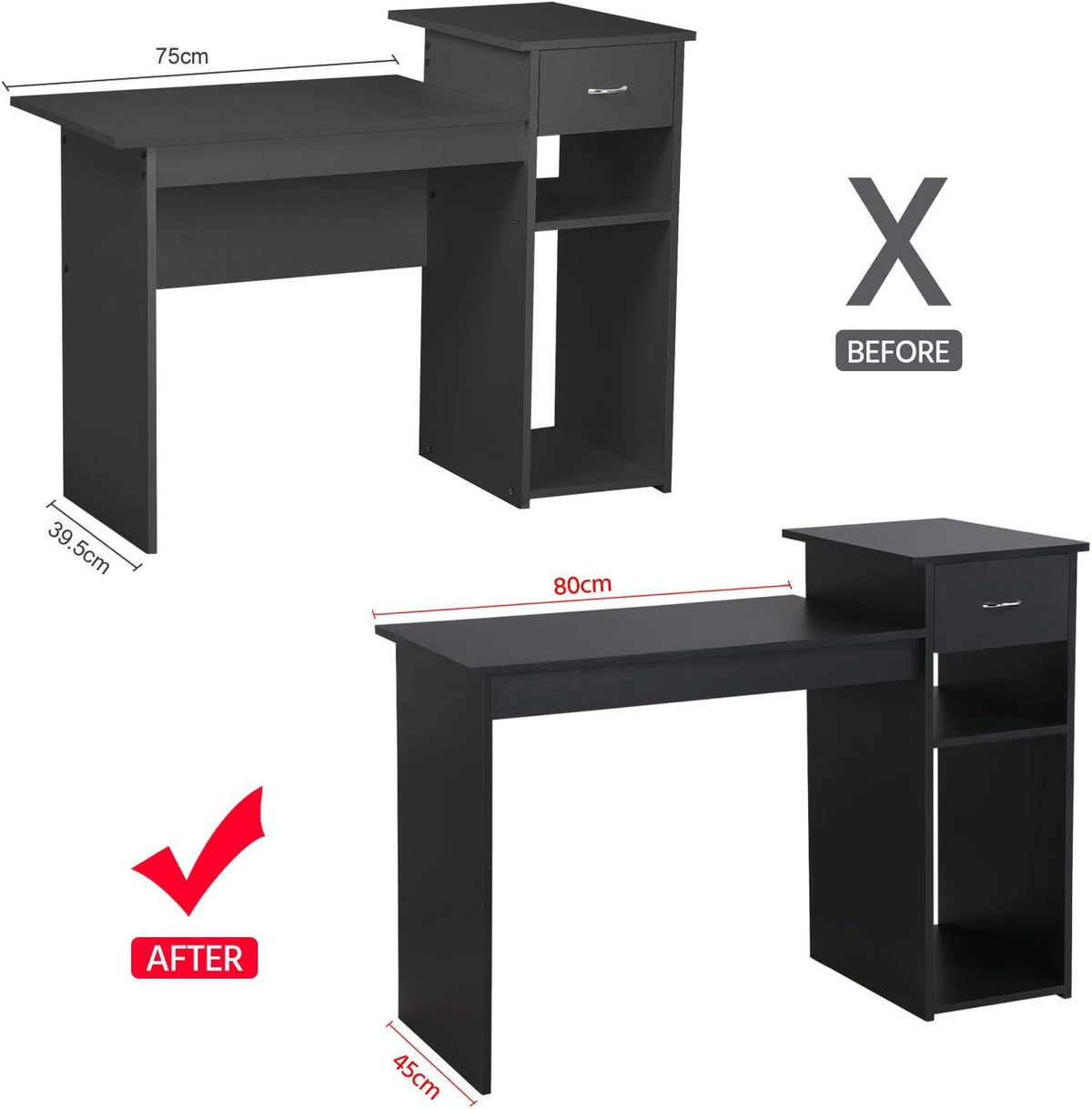 Yaheetech Computertisch – mit Schublade und 2 Ablageböden – 112 x 50 x 82 cm – Schwarz