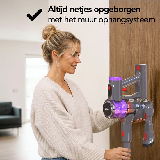 Brixy Stahlstaubsauger, kabellos – 30 kPa Saugkraft – 50 Min. Betriebszeit – Mehrere Filter – Handstaubsauger – Kabelloser Staubsauger – Vacuum Cleaner – Grau/Lila