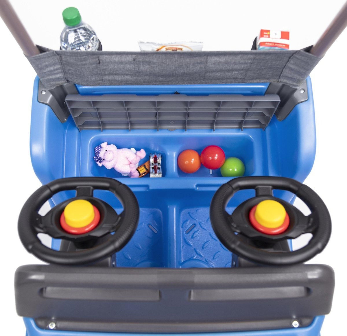 Step2 Lauflernwagen Side-By-Side Push Around SUV in Blau - Lauflernwagen für 2 Kinder - Verdeck für Schatten - Lauflernwagen mit Schiebebügel & Verdeck - Für Kinder ab 2 Jahren