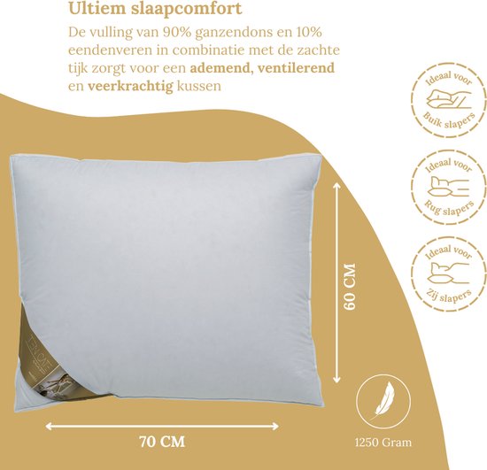 Ten Cate Kopfkissen – Kopfkissen bei Nackenbeschwerden – Gänsedaunen & Gänsefedern – Dreikammer – Kopfkissen – Geeignet für Rücken-, Seiten- und Bauchschläfer – Ergonomisches Boxkissen – 50 x 60 cm