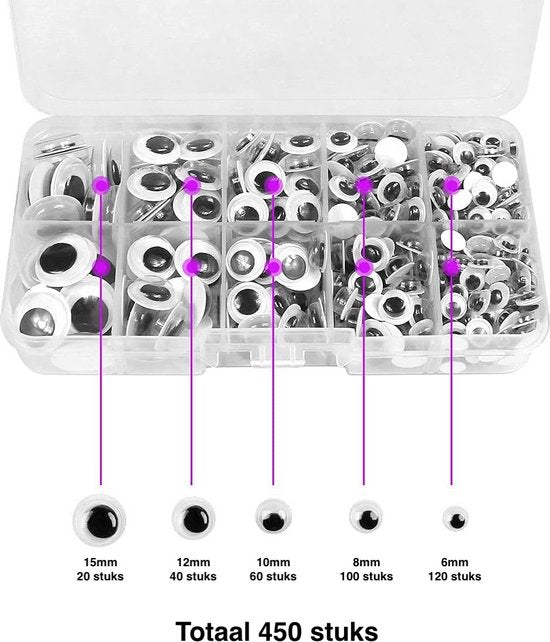 Faas Wackelaugen - 450 Stück - Selbstklebende Bastelaugen - Basteln für Kinder - Verschiedene Größen