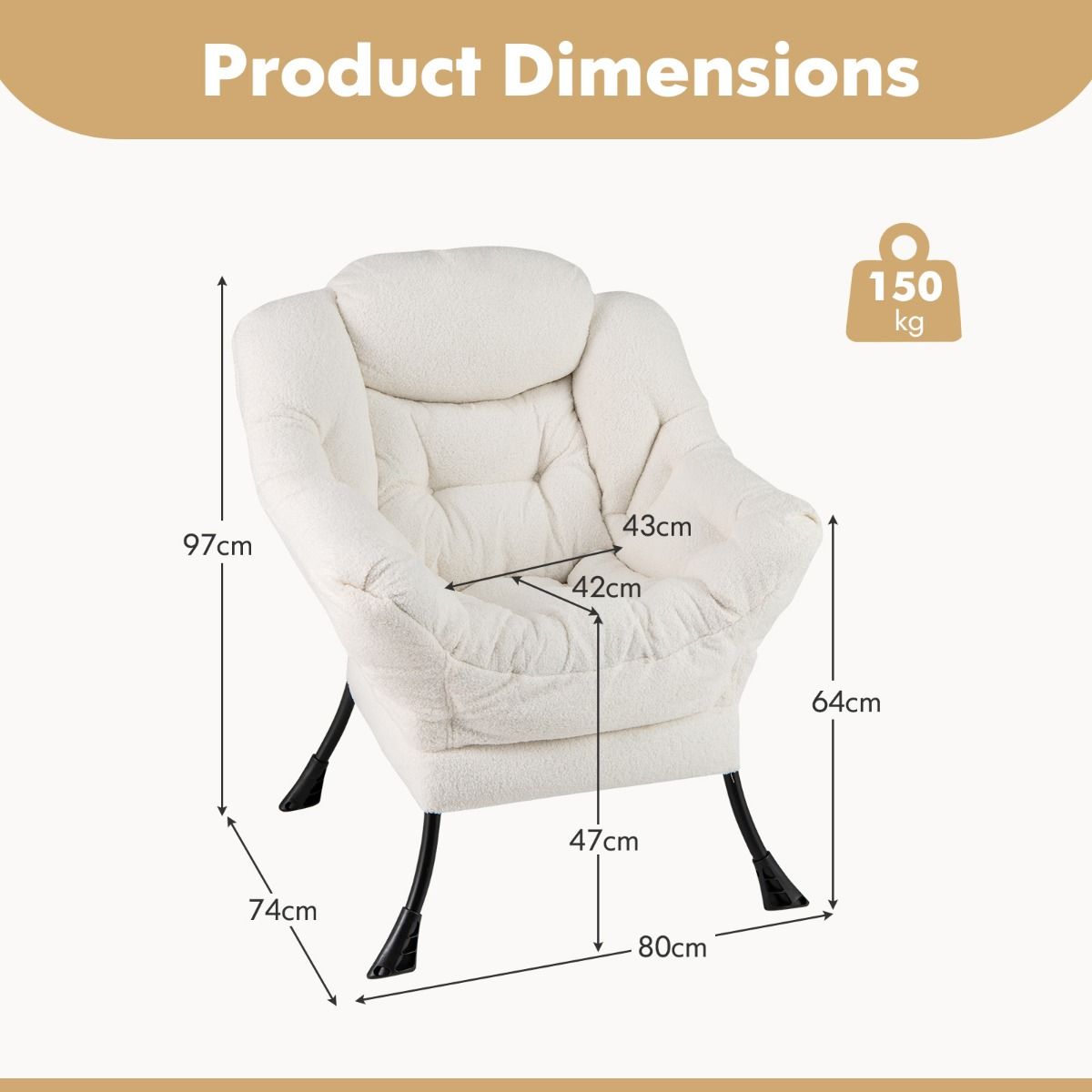 Coast Relaxsessel – Gepolsterter Loungesessel mit Kopfkissen – Staufach – Beige