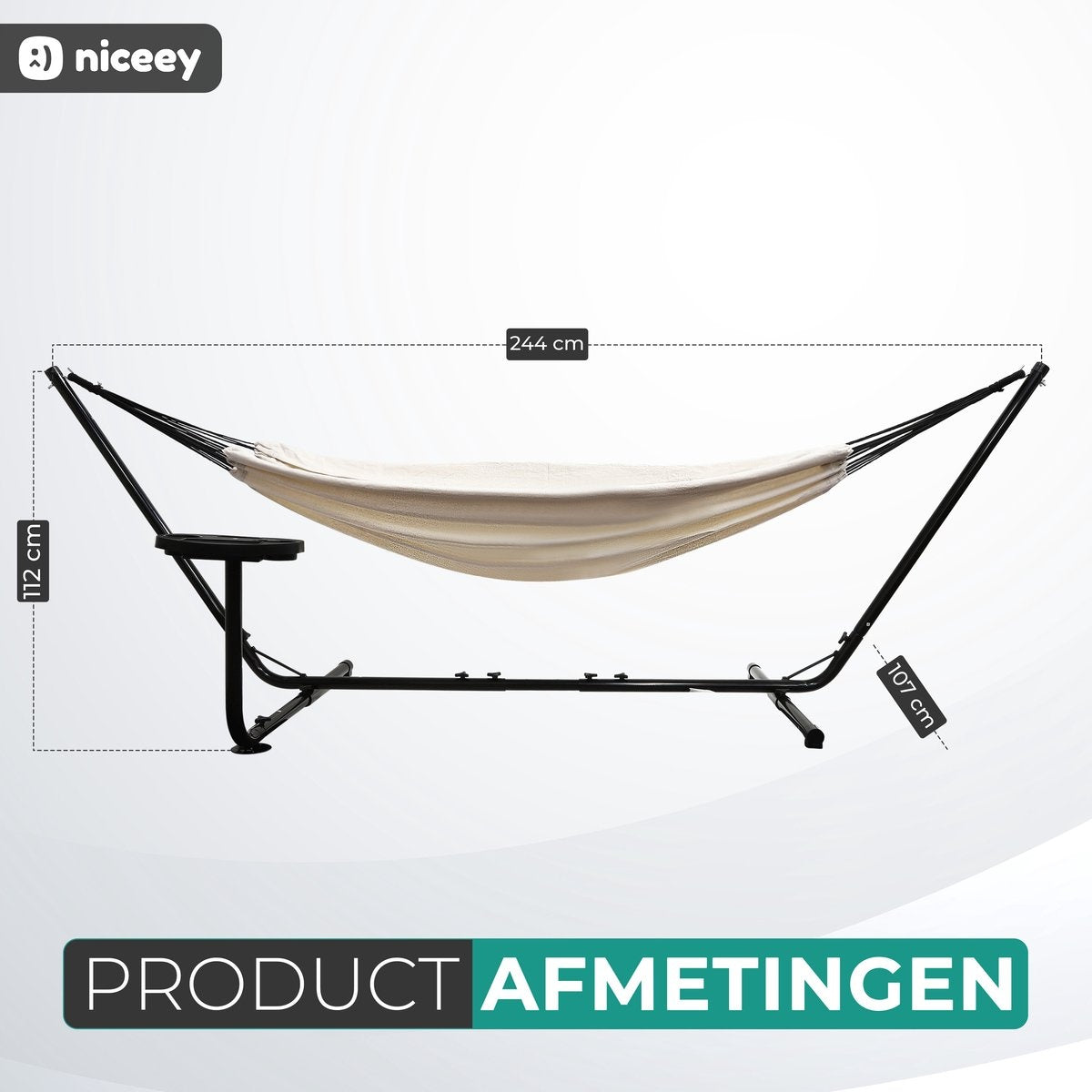 Niceey Hangmat met Standaard â€šÃ„Ã¬ 2 Persoons â€šÃ„Ã¬ Incl. Bekerhouder â€šÃ„Ã¬ 250kg - Beige