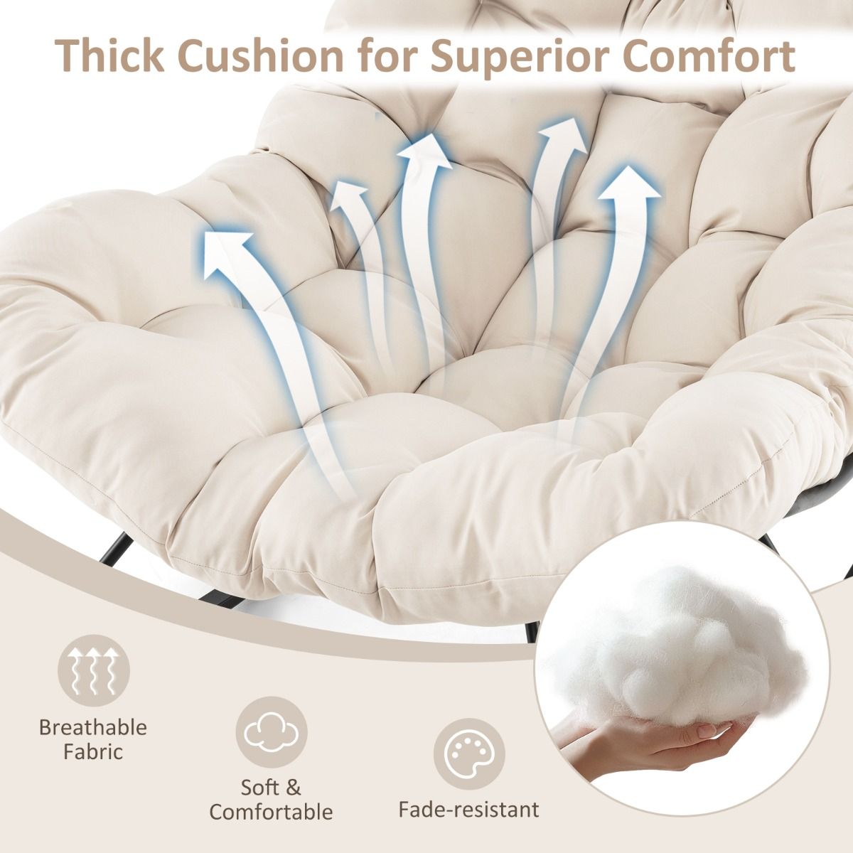 Coast Schaukelstuhl mit gepolstertem Kissen - 110 x 95 x 94 cm - Kapazität 205 kg - Beige