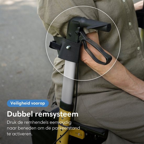 Safe Life® Rollator - Leicht und faltbar - Sitzfunktion - Für drinnen und draußen - Rückenlehne und Gehstockhalter - Gold