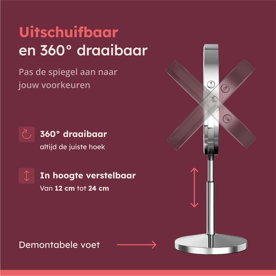 Fraay® XL Make-up-Spiegel mit LED-Beleuchtung - 10-fache Vergrößerung - Vergrößerungsspiegel mit Licht - wiederaufladbar - Rasierspiegel - Badezimmerspiegel - Chrom