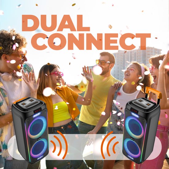 Denver Bluetooth Lautsprecher - Party Box - Disco Lights - Inkl. Mikrofon - Micro SD / USB / AUX - TSP456 - Schwarz