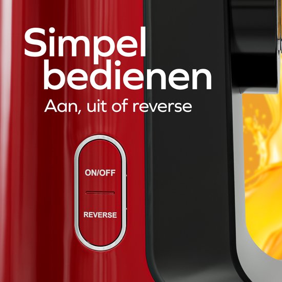 KitchenBrothers Slowjuicer - Entsafter - Gemüse- und Obstpresse - 43 mm und 60 mm Einfüllöffnung - 400 ml - Rot