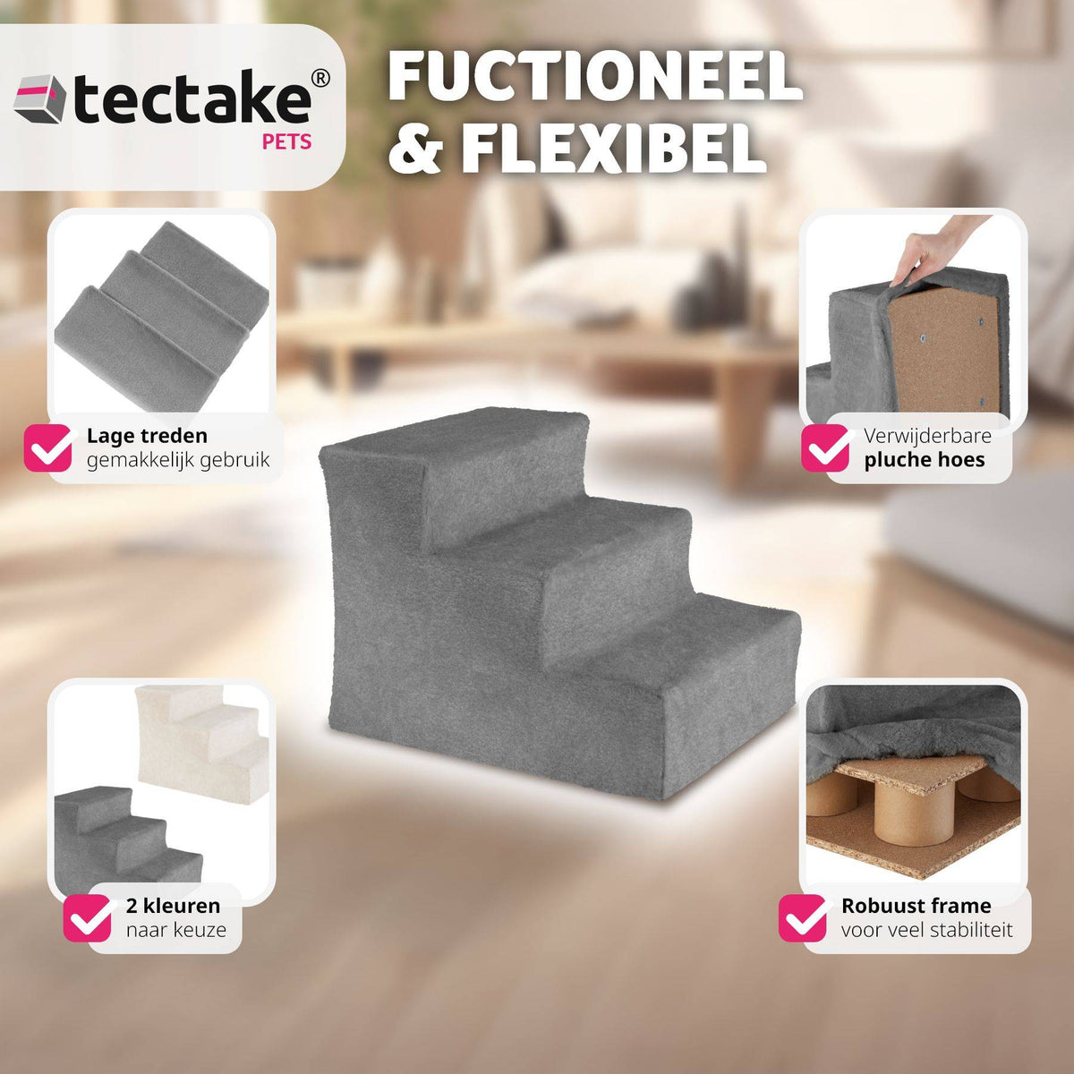 Tectake Pet Steps Paw Path - Grau - 37 x 45 x 34,5 cm - 3 Stufen