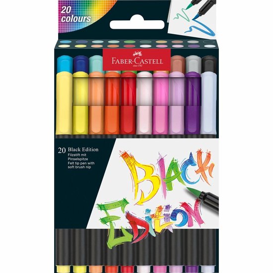 Faber-Castell Pinselstifte – Black Edition – 20 Farben im Kartonetui – FC-116452
