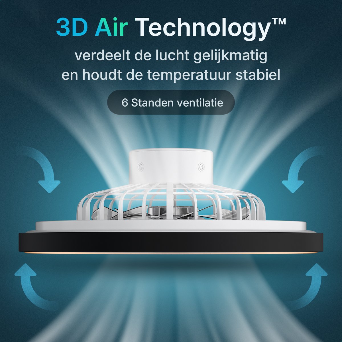Flowsense Deckenventilator mit Beleuchtung 50 cm - Dimmbare LED-Deckenleuchte mit Ventilator - Schwarz - Fernsteuerung & App-Steuerung