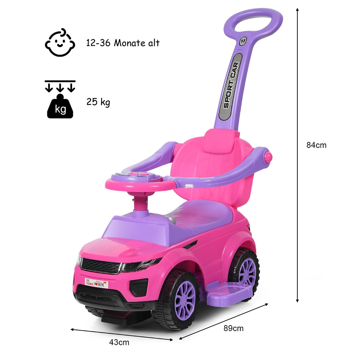coast 3-in-1 Runabout - 89×43×84 cm - Rosa - Duwauto - Runabout