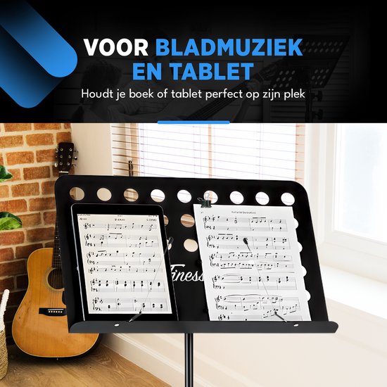 Finesse Notenständer für Noten - XL - faltbar - mit Tragetasche - Unterrichtsständer für Tablet - Schwarz