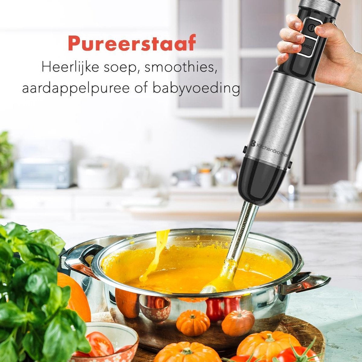KitchenBrothers Stabmixer-Set - Zerkleinerer - Mixer 4-in1 - 800W - 600ML - Edelstahl