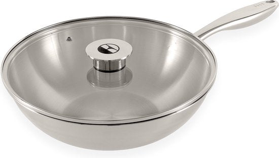 ELLE Gourmet Classique Edelstahl-Wokpfanne mit Deckel - Ø 28 cm - PFAS-frei - Induktion
