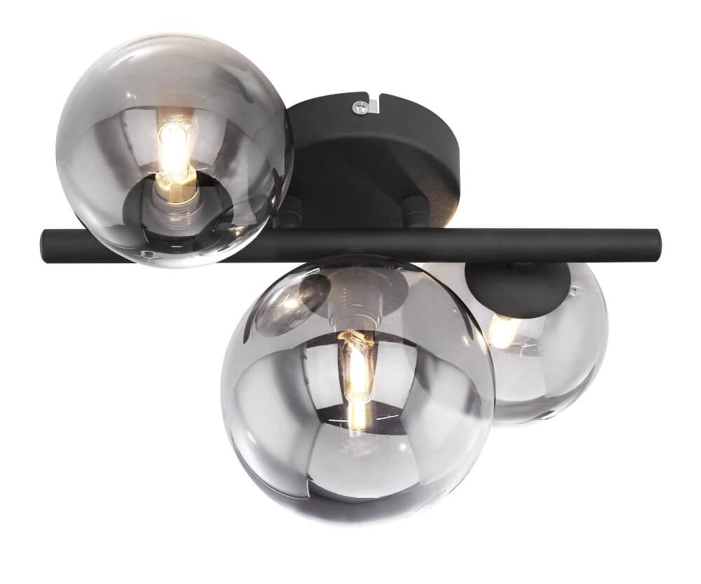 Globo Deckenleuchte Riha – Schwarz mit Rauchglas – 20,8 x 28,3 cm