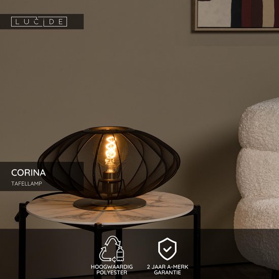 Lucide CORINA – Tischlampe – Ø 40 cm – 1xE27 – Schwarz – Japandi