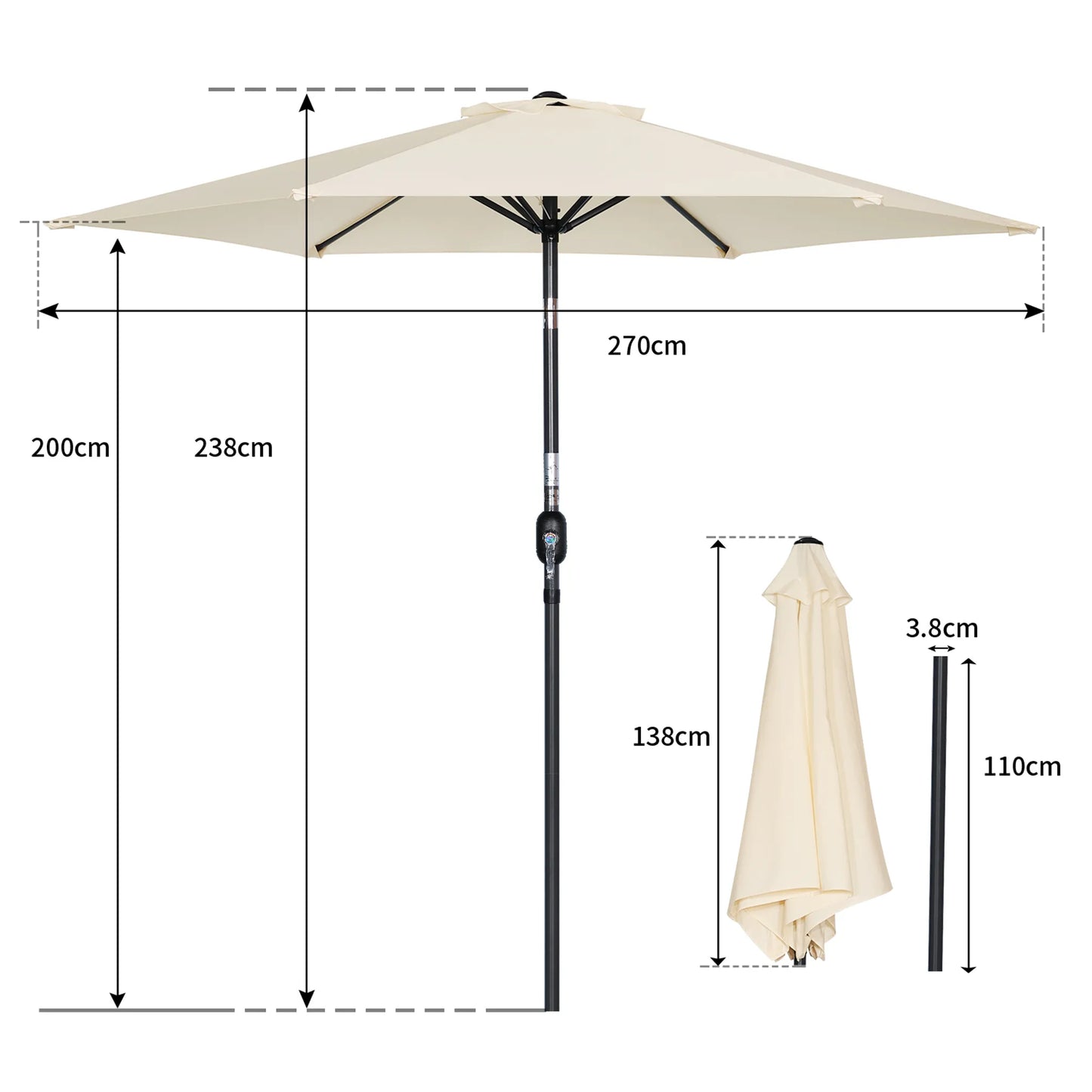 Angel Living Sonnenschirm - Ø270 cm - Kippbar - Creme