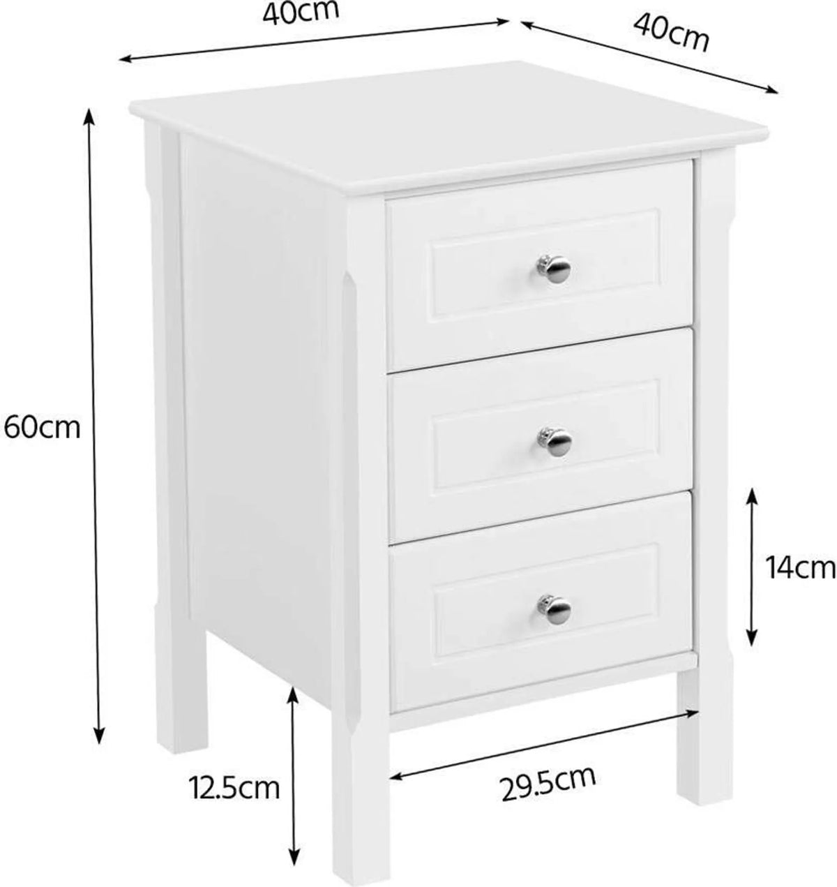 Yaheetech Nachttisch mit 3 Schubladen - Ausgestattet mit Aluminium-Knopfgriffen und feuchtigkeitsbeständiger lackierter Oberfläche und hochwertigen Schubladenführungen - Für Schlafzimmer und Wohnzimmer - Weiß E1 MDF - 40 x 40 x 60 cm