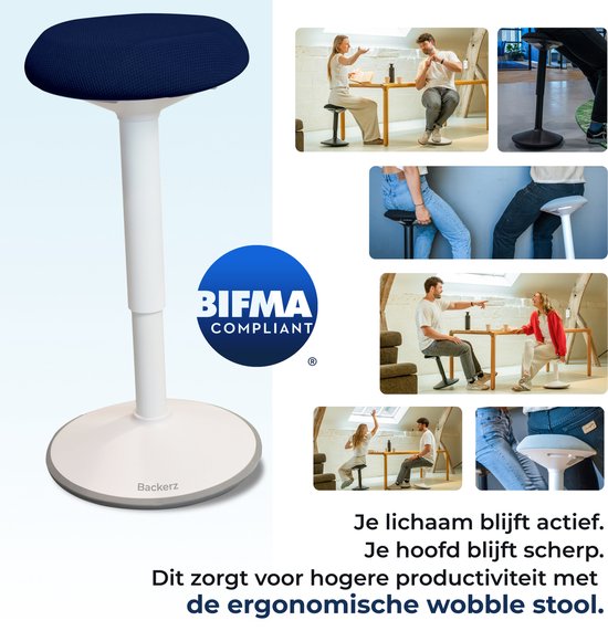 Backerz Wobble Hocker - Ergonomische Wobble Stuhl Höhe 55-80cm - Balance Hocker - Saddle Hocker Blau
