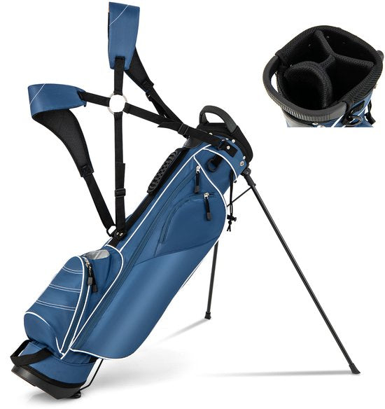Coast Golf Stand Cart Bag - 4-fach unterteilt - Leichtgewicht mit 4 Staufächern - Inklusive Regenschutz - Griffe und doppelter Schultergurt - Maße: 36 x 32 x 112 cm - Farbe: Schwarz