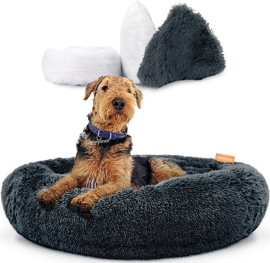 Happysnuts Hundekorb mit Reißverschluss - 80cm - Hundebett - Donut Hundebett - Flauschig - Grau - Waschbar