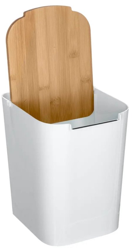 5Five Abfallbehälter/Mülleimer – 5 Liter – Bambus – weiß/hellbraun – 24 x 19 cm – Mülleimer für das Badezimmer