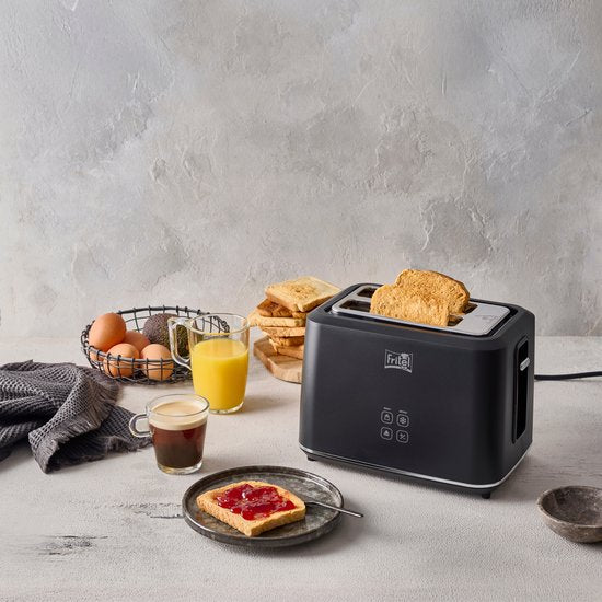 FRITEL Toaster TO 2995 – Stilvoller Toaster – 2 Schlitze – 7 Bräunungsstufen – 850 W – Touch-Display – Mattschwarz – Herausnehmbare Krümelfangschale + Brötchenaufsatz