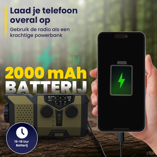 ODESSEY Notfall-Radio Solar Aufrollbar - 2000 mAh Powerbank - Taschenlampe - Tragbares Radio - Notfall-Kit